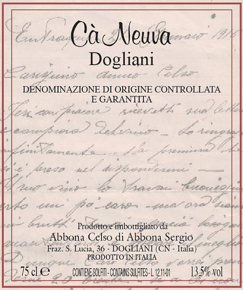 Dogliani Superiore DOCG - Cà Neuva (label)
