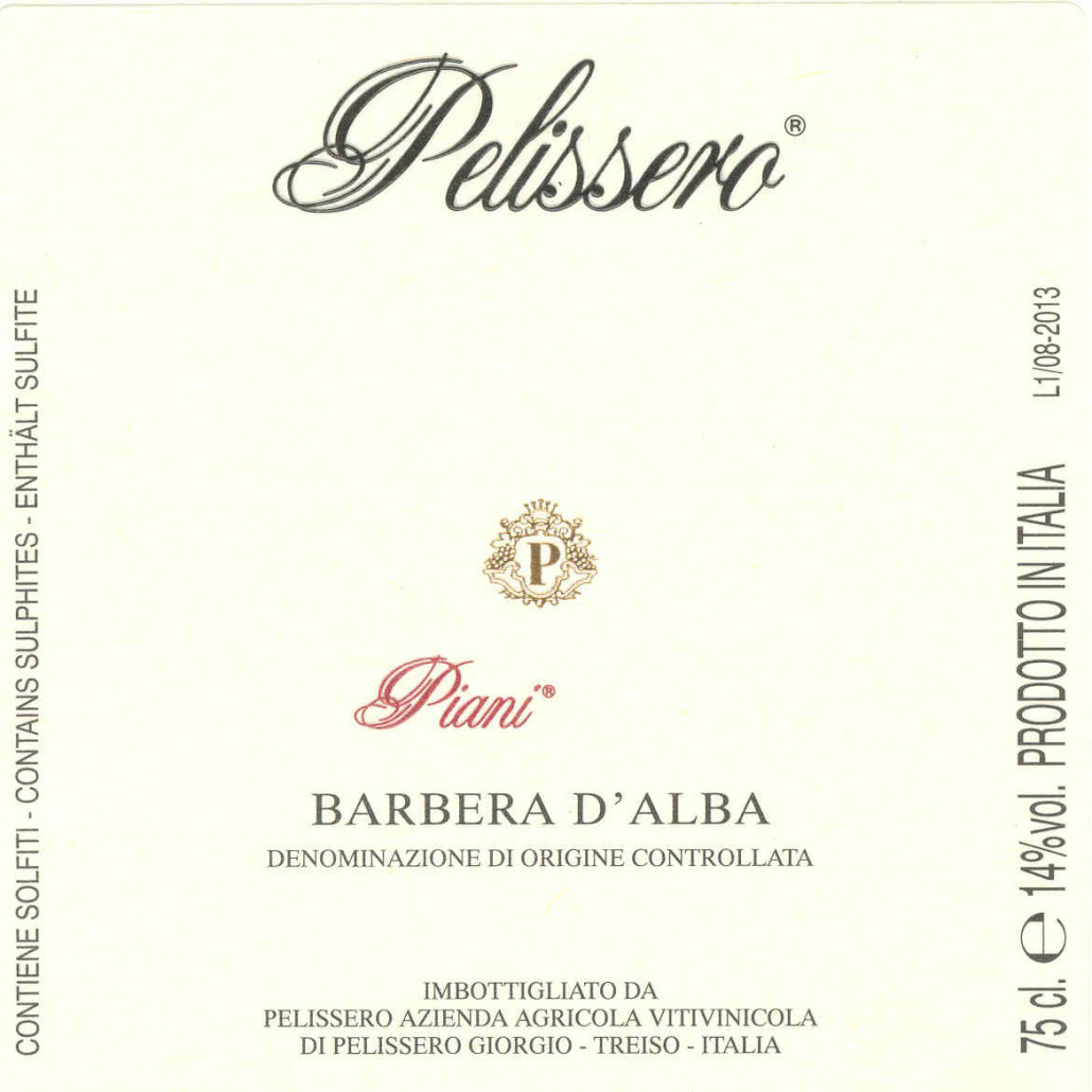 Barbera d'Alba DOC Piani - Pelissero (etichetta)