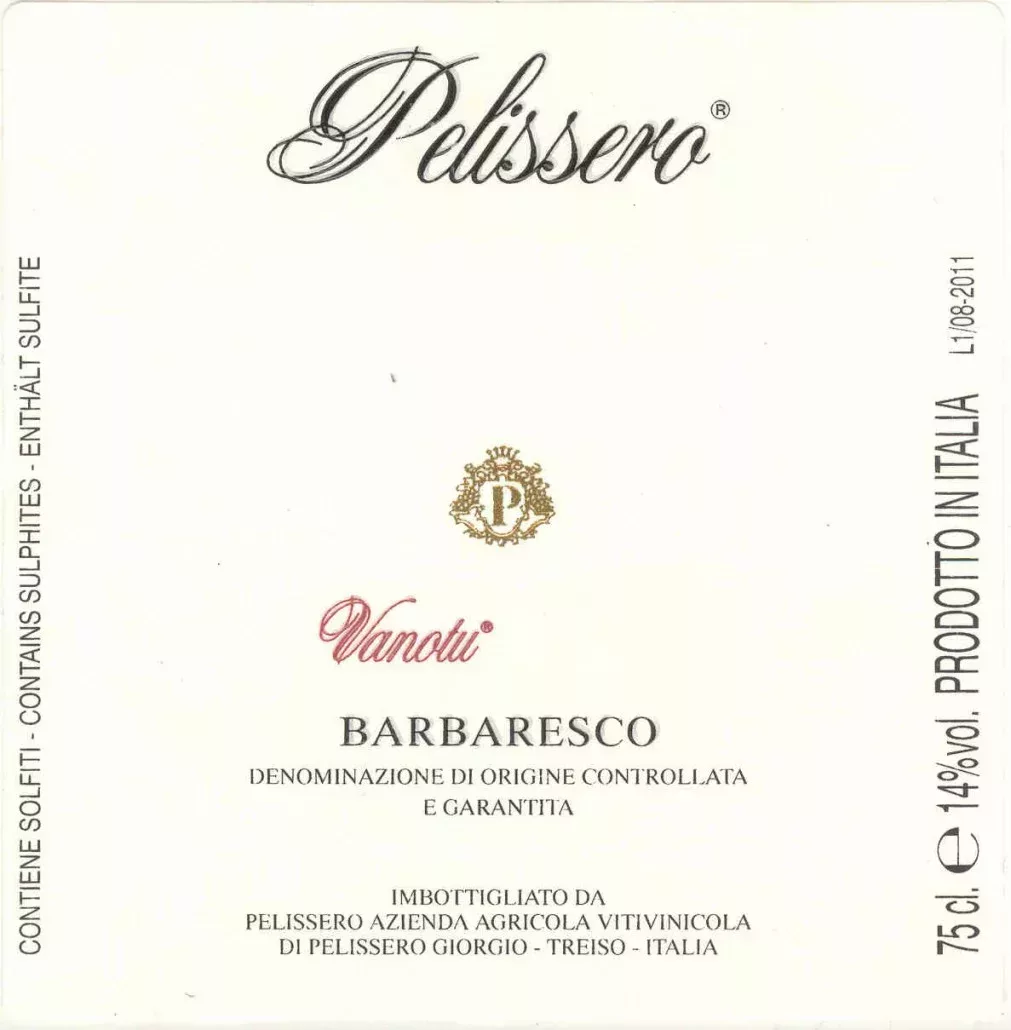 Barbaresco DOCG Vanotu - Pelissero (etichetta)