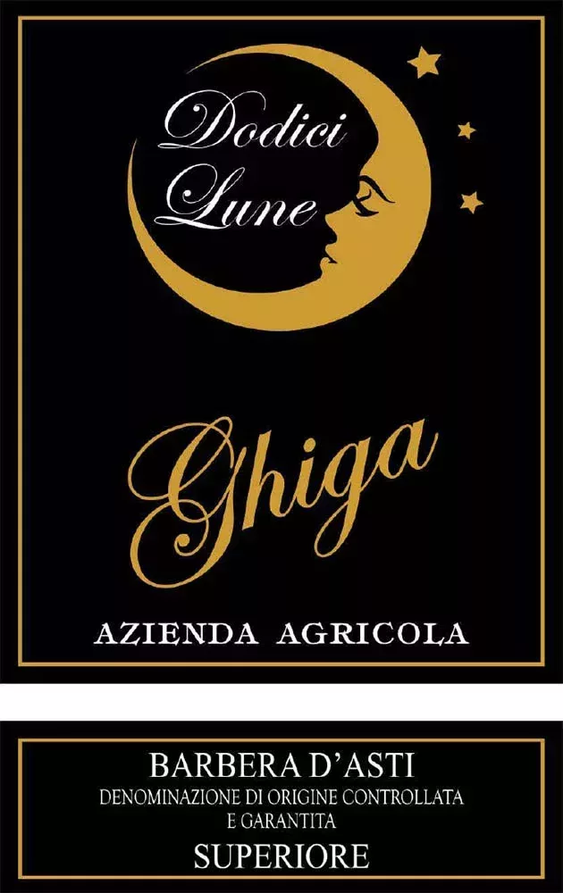Barbera d’Asti DOCG Superiore Dodici Lune - Ghiga (etichetta)
