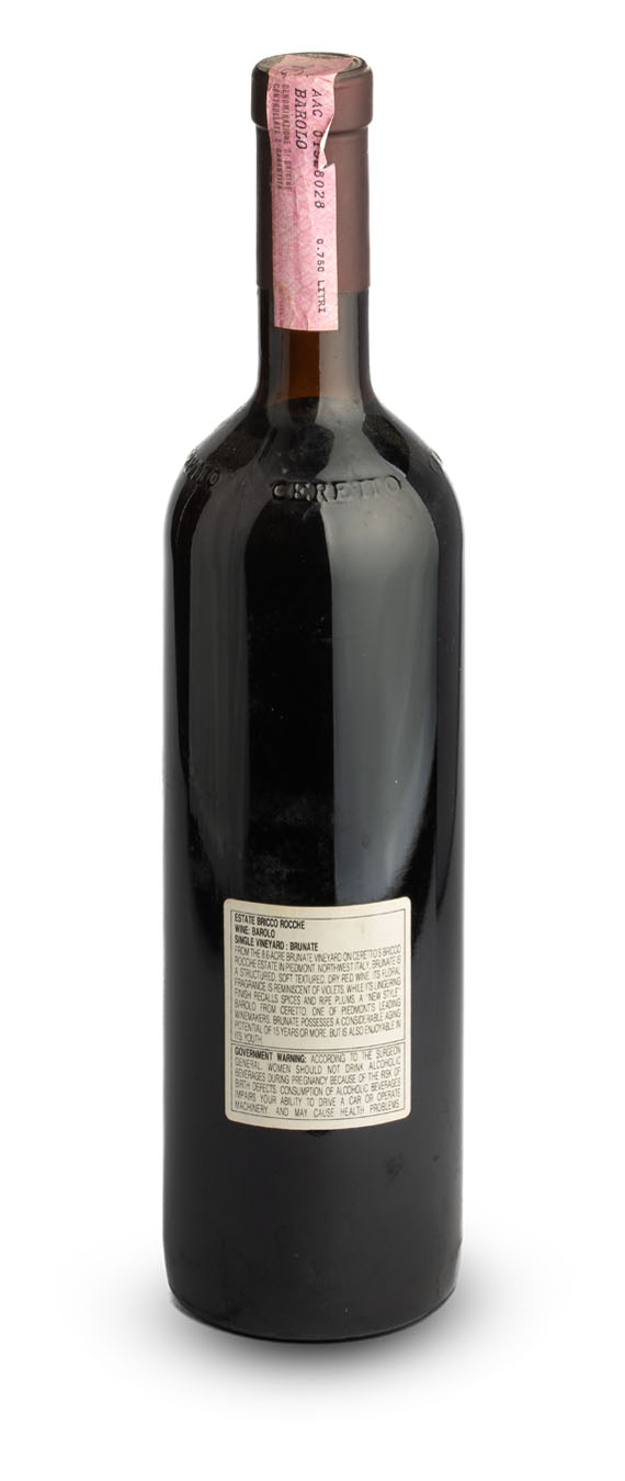 Barolo DOCG Brunate 1990 – Bricco Rocche (bottle, back label)