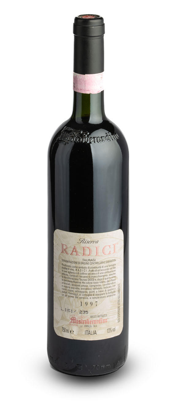 Taurasi DOCG Riserva Radici 1997 – Mastroberardino (bottle, back label)